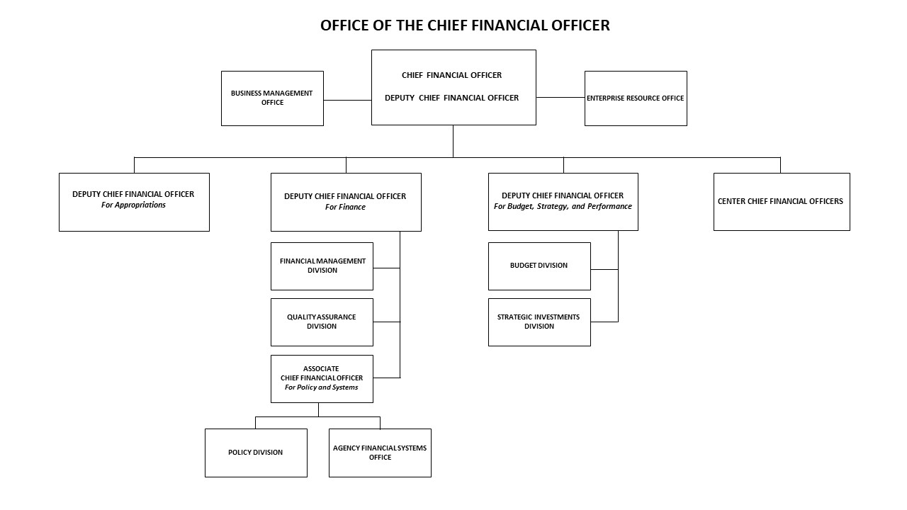 This image shows the organizational chart for the Office of the Chief Financial Officer line of succession as described fully in section 4.8.4.1.