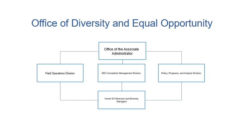 This organizational chart shows the line of succession for the Office of Diversity and Equal Opportunity. When necessary, succession decisions will be made by the Office of the Administrator.