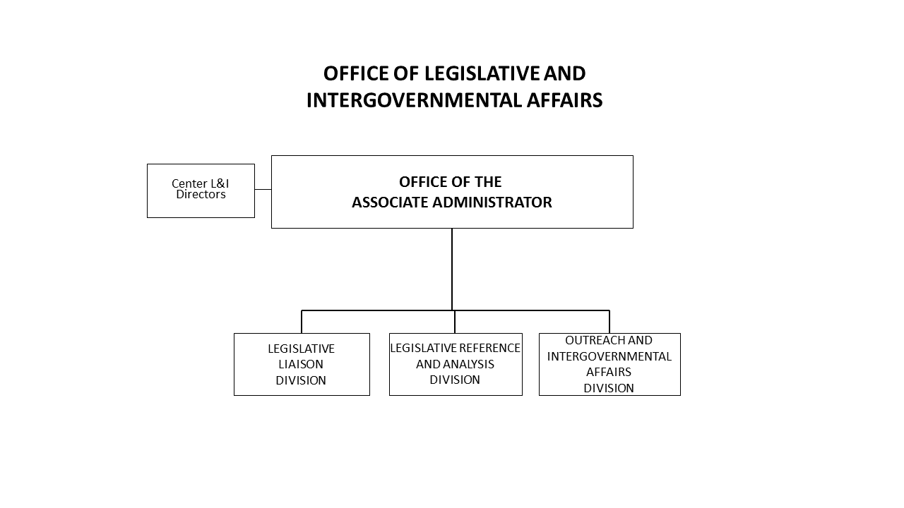 This image shows the organizational chart for the Office of International and Interagency Relations. Line of succession in the following order: Deputy AA for Legislative and Intergovernmental Affairs; Director, Legislative Liaison D
