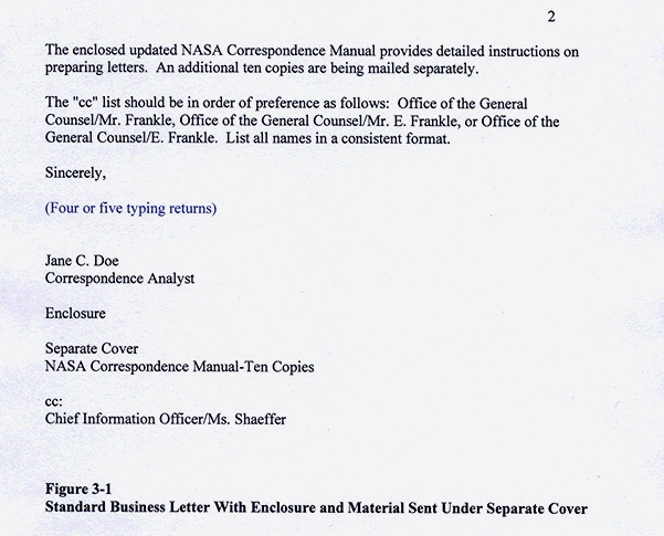 Figure 3.1. This image shows page 2 of Standard Business Letter with Enclosure and Material Sent Under Separate Cover