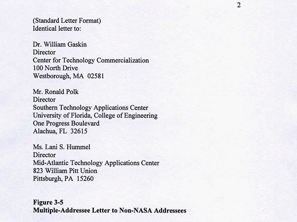 Figure 3.5. This image shows page 2 of the Multiple-Addressee Letter to Non-NASA Addressees.