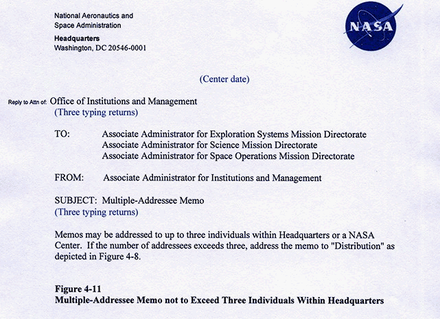 Figure 4.11. This image shows the Multiple-Addressee Memo not to Exceed Three Individuals Within Headquarters.