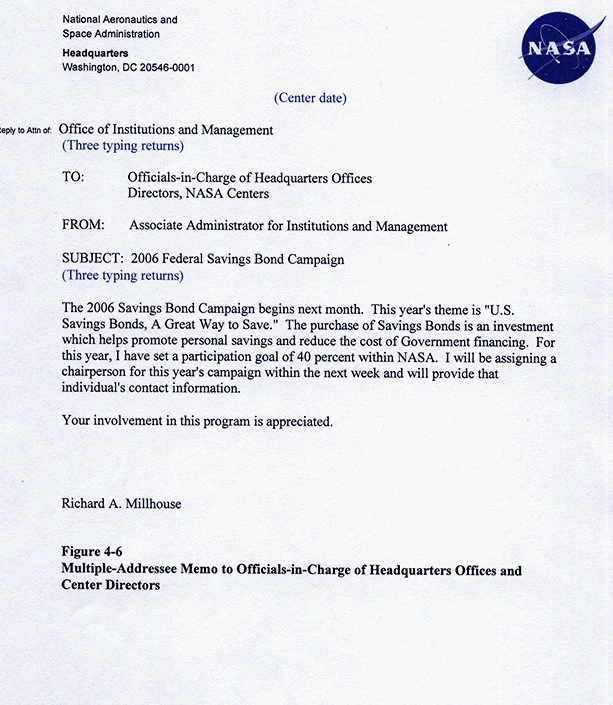 Figure 4.6. This image shows the Multiple-Addressee Memo to Officials-in-Charge of Headquarters Offices and Center Directors.