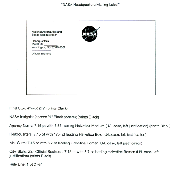 Figure I.3. This image shows the NASA Headquarters Mailing Label.