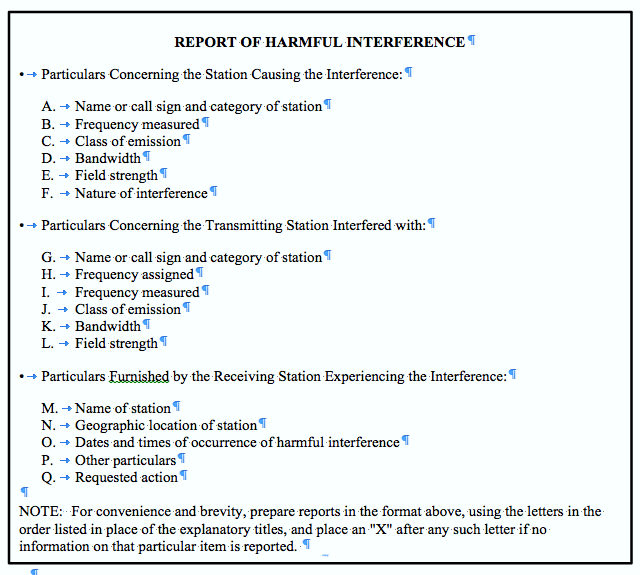 Figure 4-1 Standard RFI Reporting Format