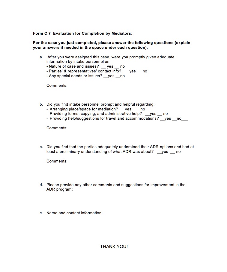 Form for reporting on compliance with terms of Settlement Agreements