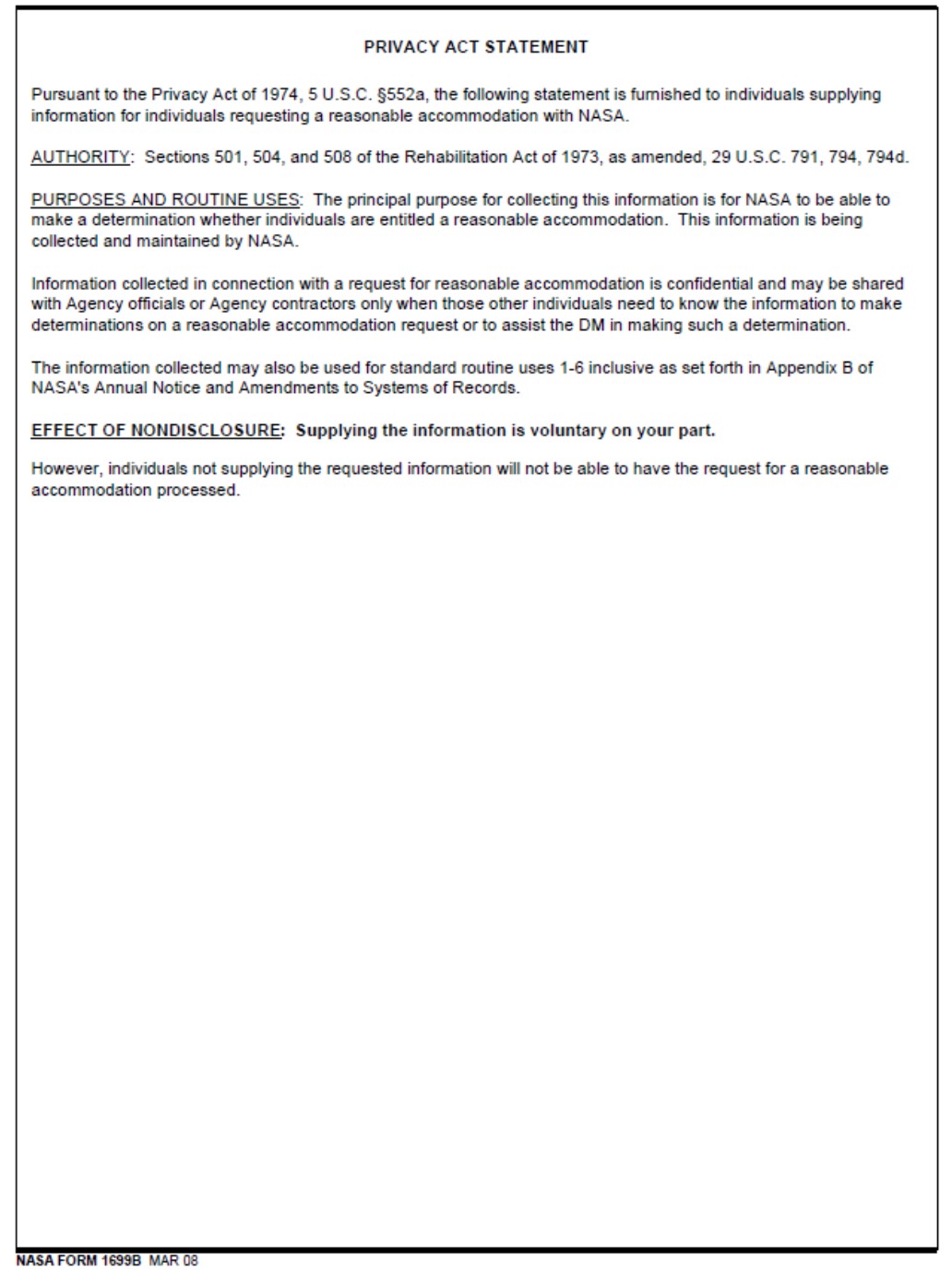 Figure F.3 image shows page 2 of the NF1699B Denial of Reasonable Accommodation Request.