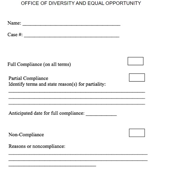 This image shows the format for C.6 Reporting on Compliance with EEO Settlement Agreement.
