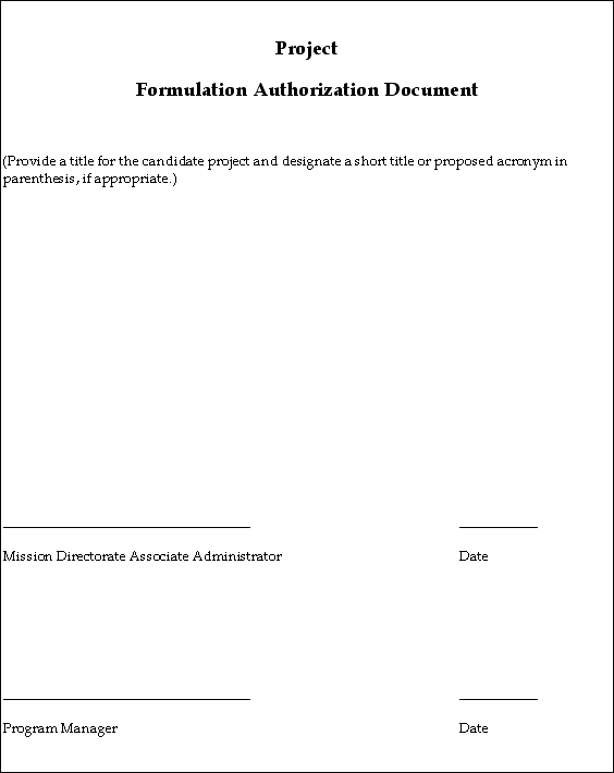 Figure C-2 Project Formulation Authorization Document Title Page