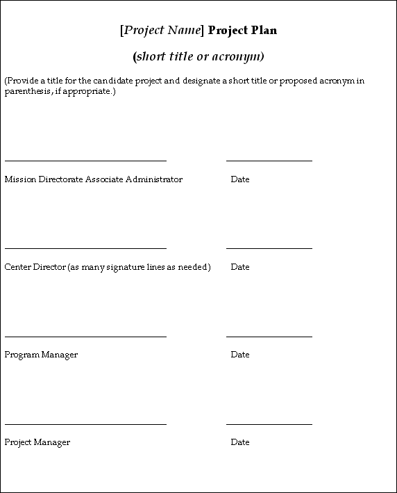 Figure F-1 Project Plan Title Page 