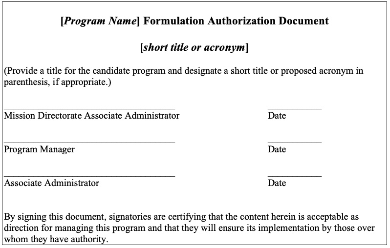 Figure E-1 shows the Program Formulation Authorization Document Title Page