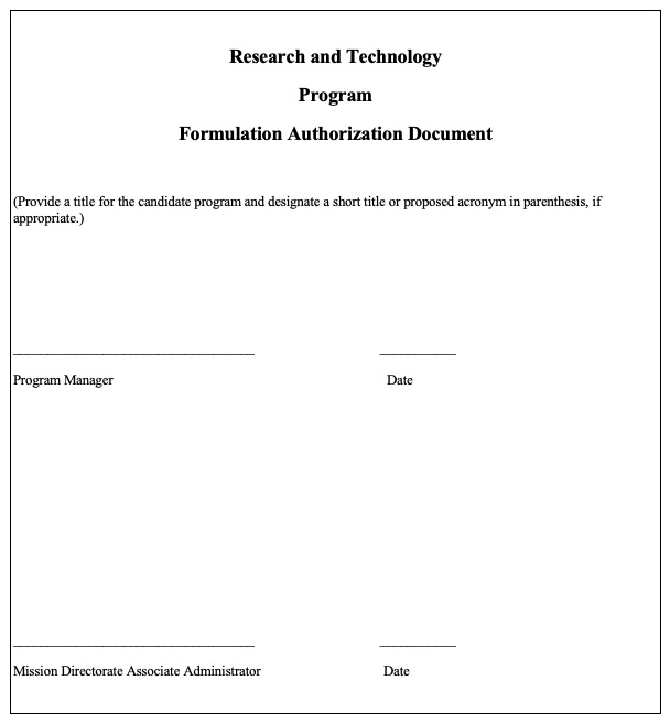 Figure C-1 shows the R&T Program Formulation Authorization Document Title Page