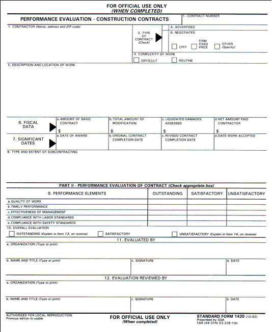 Figure C.12-a Standard Form 1420, Performance Evaluation - Construction Contracts