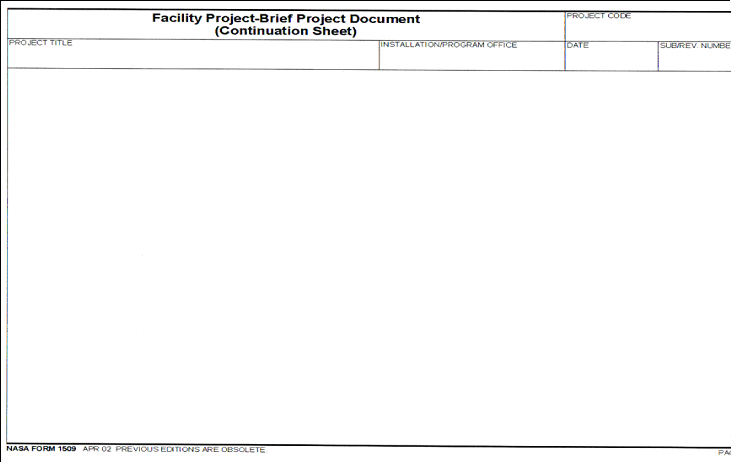 C.1-b NASA Form 1509, Facility Project - Brief Project Document (Continuation)
