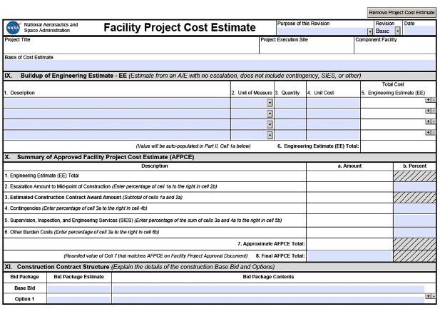 Figure F-3, NASA Form 1509, Facility Project Approval & Cost Estimate Document, Page 3 of 4