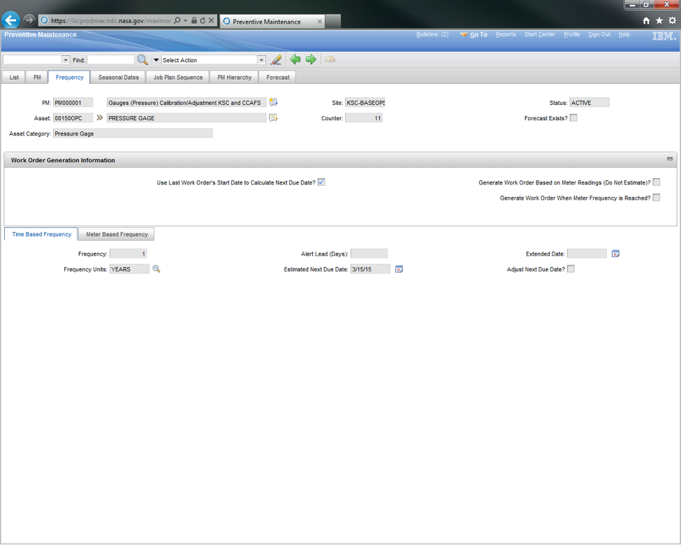 Figure E-9b Sample Preventive Maintenance Screen