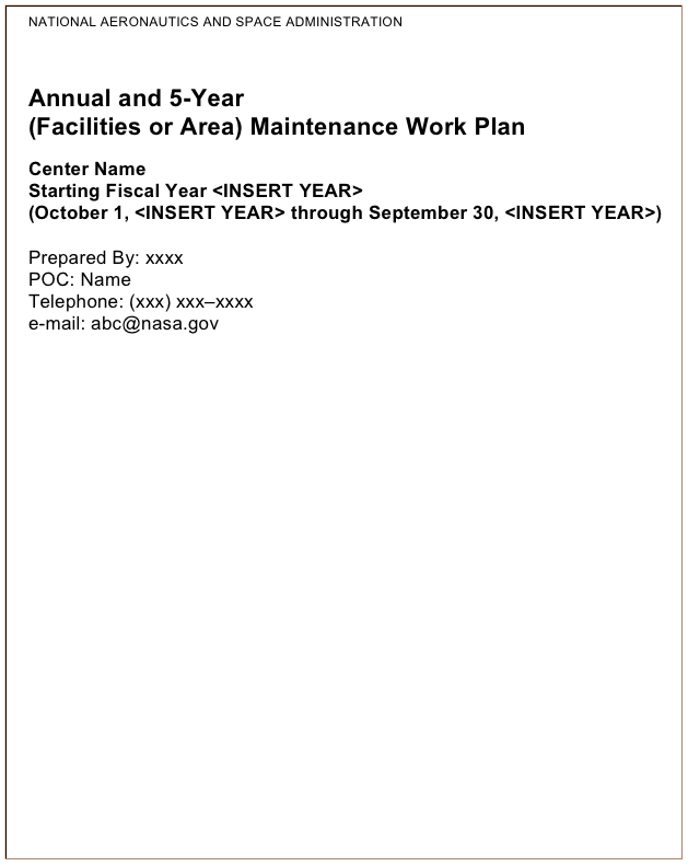 Annual and 5-Year Maintenance Work Plan Template Cover Page