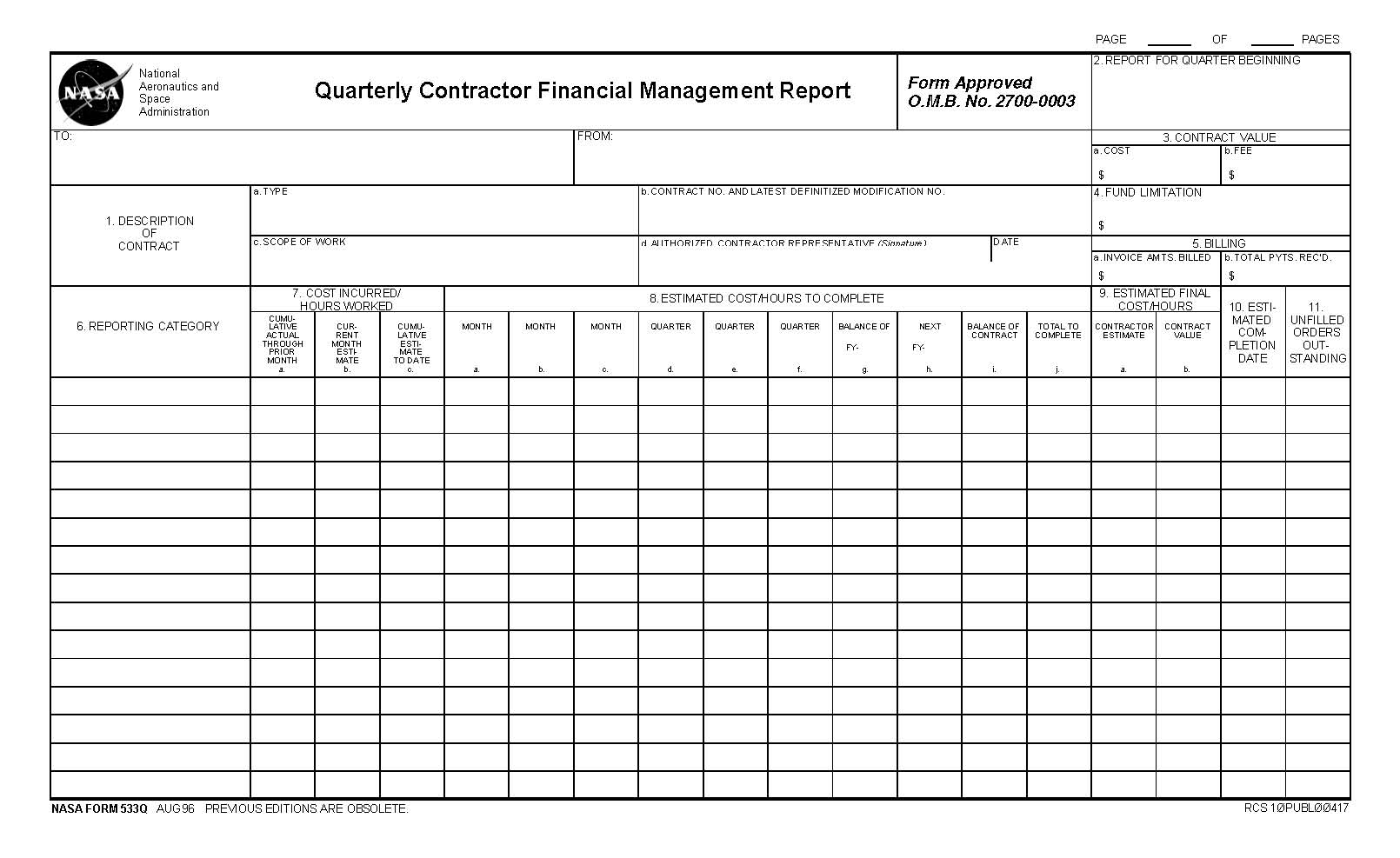 NASA Form 533Q