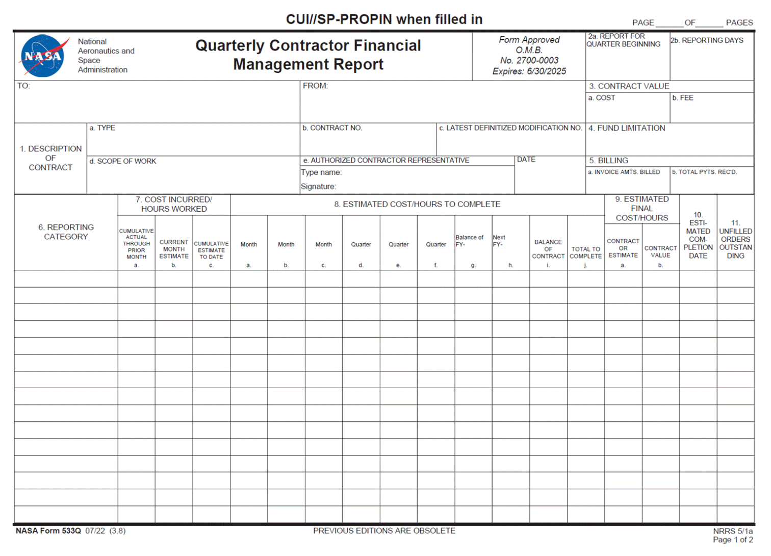 NASA form NF 533Q